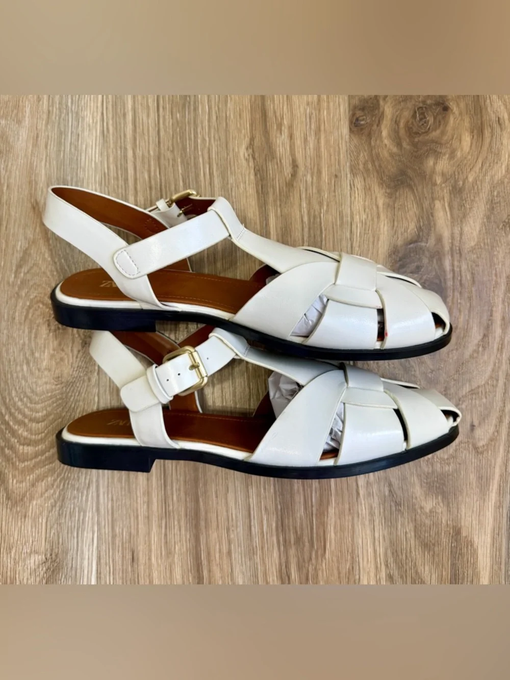 Zara Cream Fisherman Slingback Sandals Buckle Strap Size 42 - Picture 4 of 6